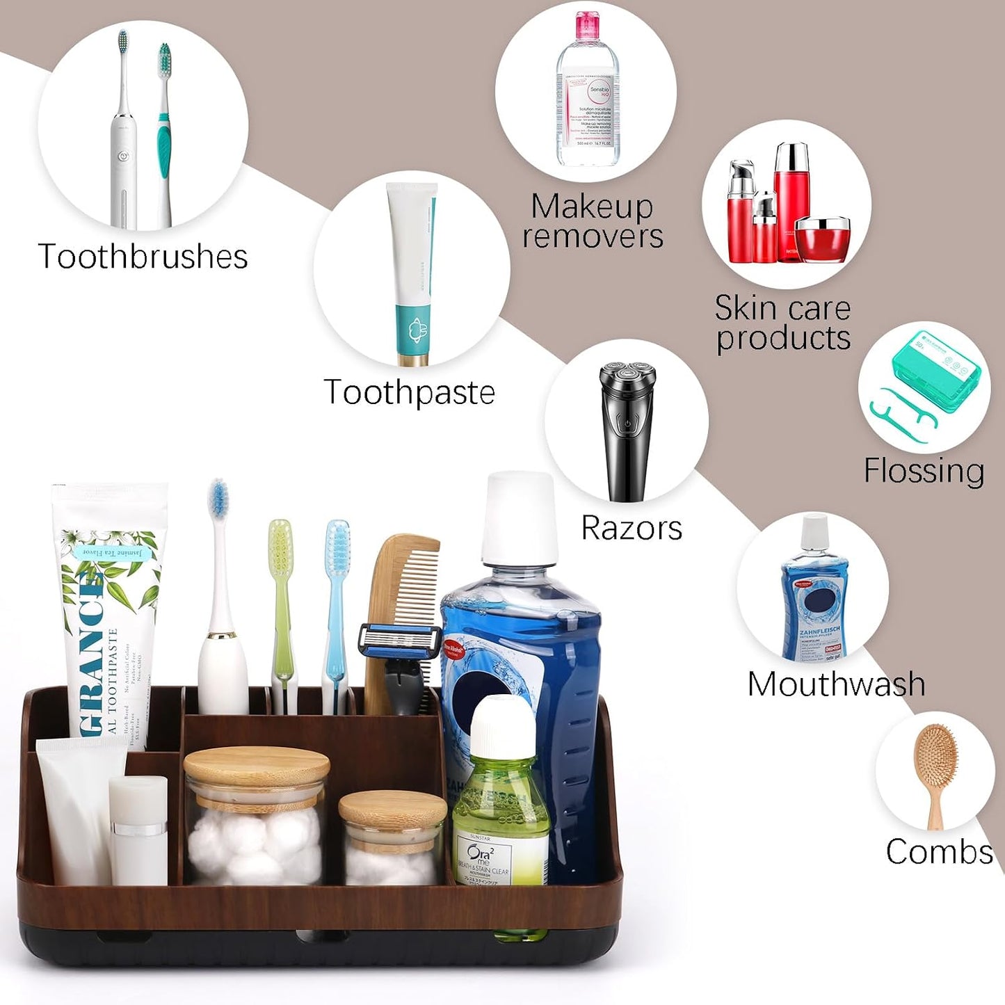 GFWARE Black Toothbrush Holder - 7 Slots Bathroom Organizer Countertop with Drainage Matte Black Electric Toothbrush and Toothpaste Holder for Bathroom Accessories Organization Vanity Sink Storage | Detachable 7 Slots Matte Black Kid Electric Toothbrush