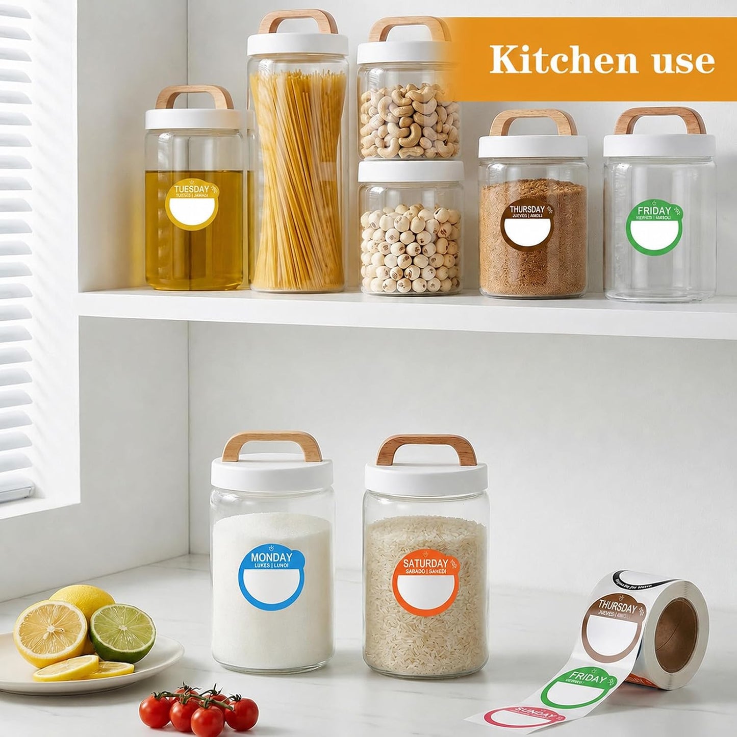 14 Roll 7000 Pcs Day of The Week Labels Food Labels Monday Through Sunday Management Inventory Stickers Removable Weekly Self Adhesive Date Dot Stickers for Restaurant Kitchen Containers Dispenser