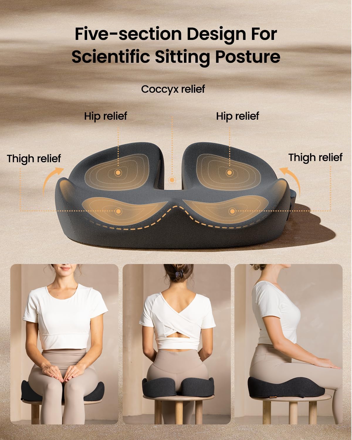 ProtoArc Seat Cushion, Office Chair Cushion for Sciatica, Black | Coccyx Cushion, Ergonomic Memory Foam Seat Cushion for Car, Home, Pressure Relief Pad for Hip, Tailbone, All Day Comfort