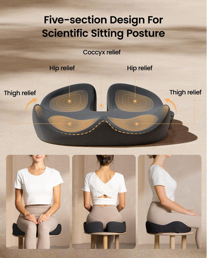 ProtoArc Seat Cushion, Office Chair Cushion for Sciatica, Black | Coccyx Cushion, Ergonomic Memory Foam Seat Cushion for Car, Home, Pressure Relief Pad for Hip, Tailbone, All Day Comfort