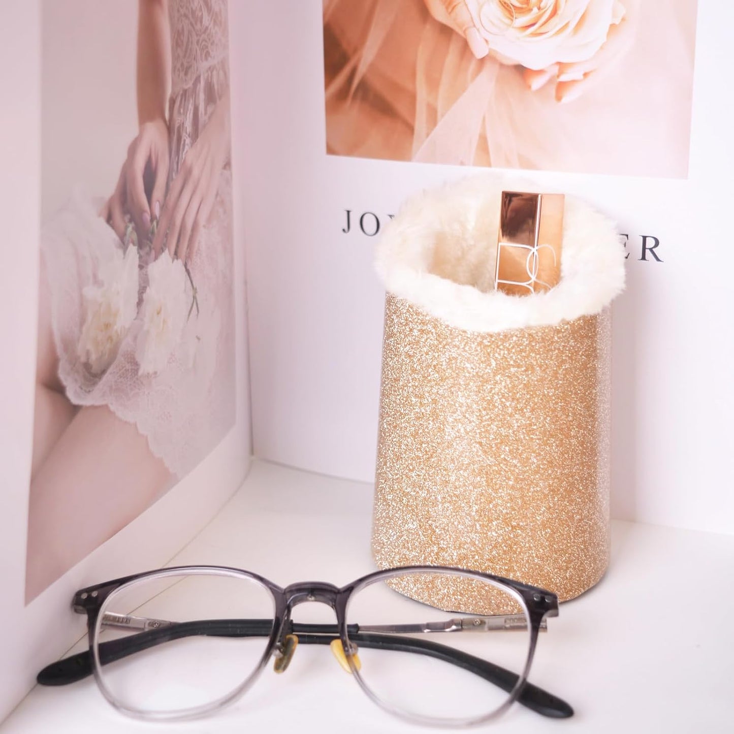 Baitaihem 2 Pack Plush Lined Eyeglasses Holder Stand Protective Glasses Holder For Desks Or Nightstands