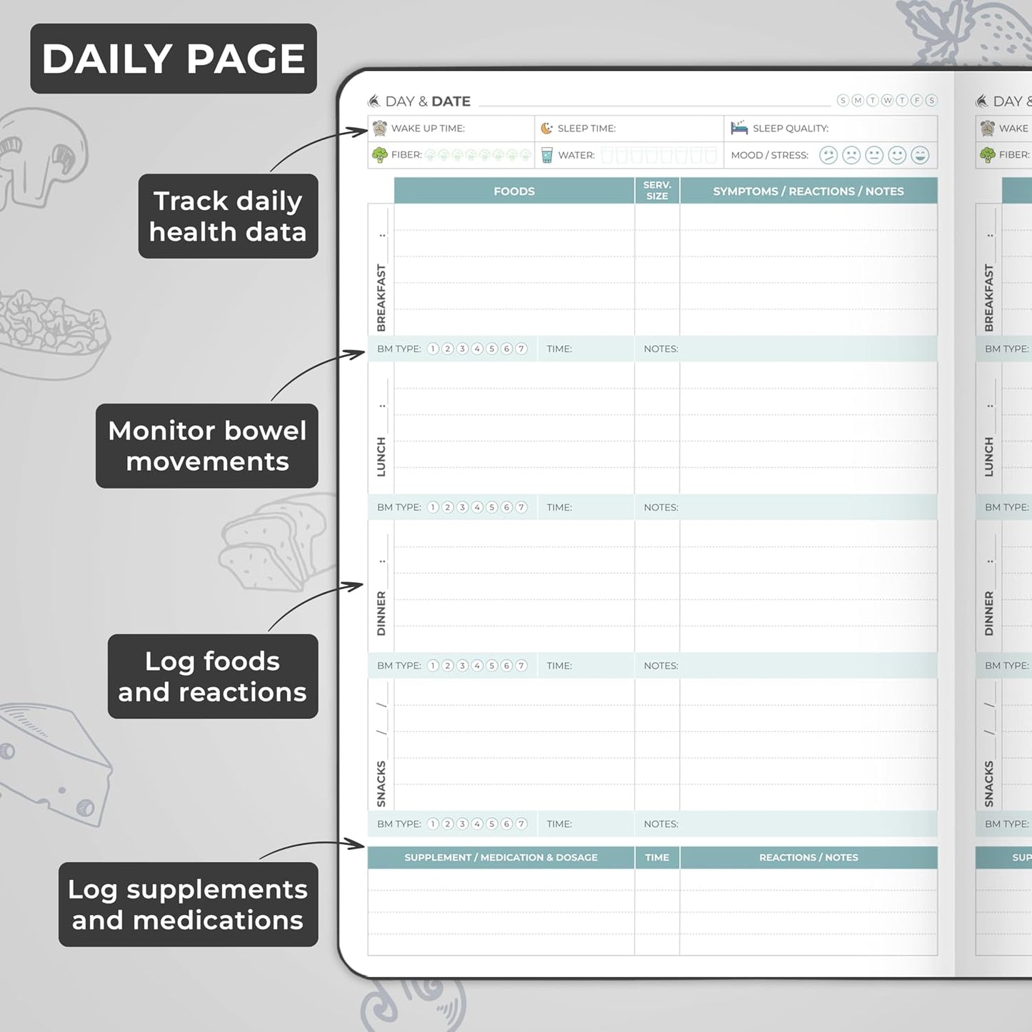 Clever Fox Food Sensitivity Journal & Symptom Diary, 8.5x11 Purple | Simple tracker log book for adults & kids, Intolerance, allergy, elimination diet, diabetic, IBS, low fodmap, food & poop