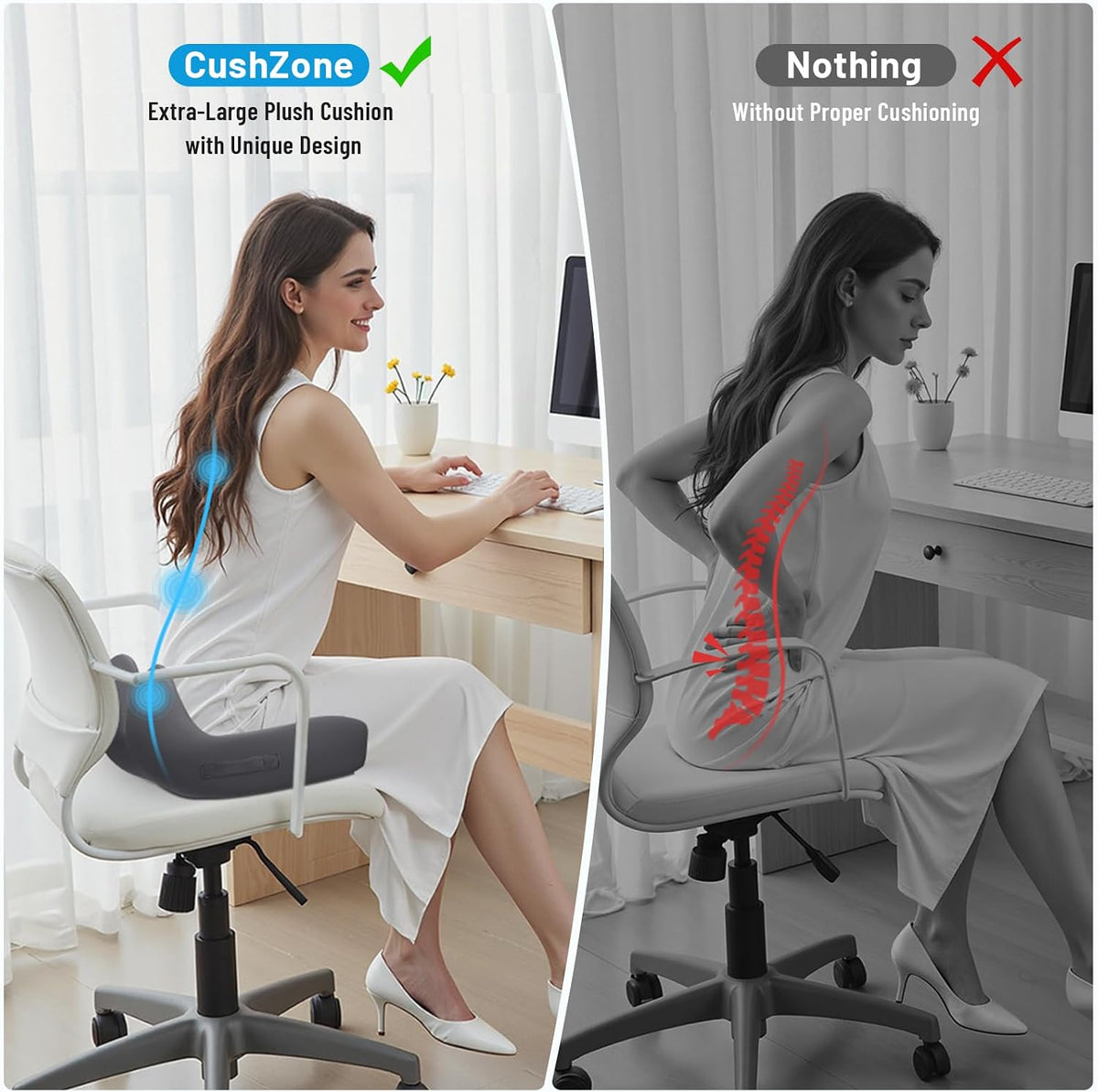 Memory Foam Seat Cushion, Ergonomic Office Chair Cushion for Long Sitting