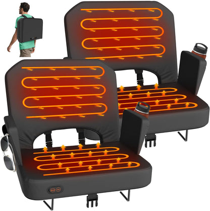 HOPERAN Heated Stadium Seats for Bleachers, Dual Control, Foldable Armrests | Independent Seat & Back 3 Level Heat (Battery Not Included), Soft Cushion, Recliner, Anti-Slip, Side Pockets, Oxford Fabric
