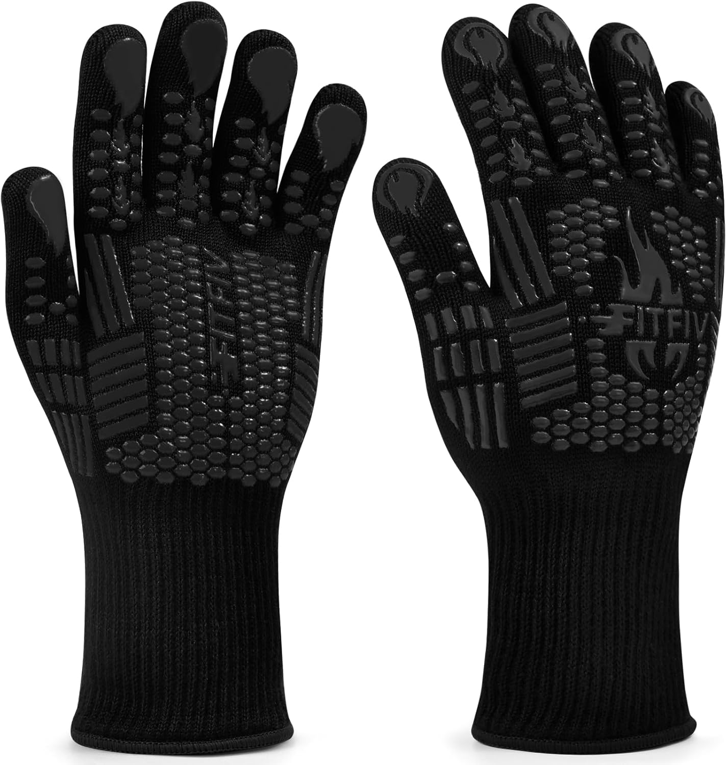 BBQ Gloves, Oven Gloves, 1472°F Extreme Heat Resistant Barbecue Gloves, Silicone Non-Slip Oven Mitts, Kitchen for Cooking, Grilling, and Baking