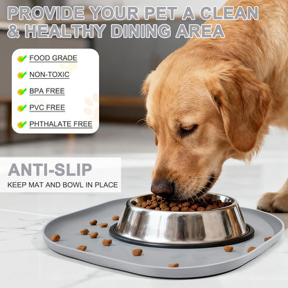SMILOOL Waterproof Silicone Pet Food Mat with Raised Edge for Dog & Cat | 19" x 12" Non-Slip Pet Feeding Mats with Lip for Food & Water Bowl, Food Grade, Easy Cleaning, Black