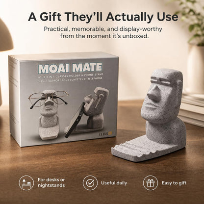 Glasses Holder for Nightstand, Funny Moai Glasses Stand and Phone Holder