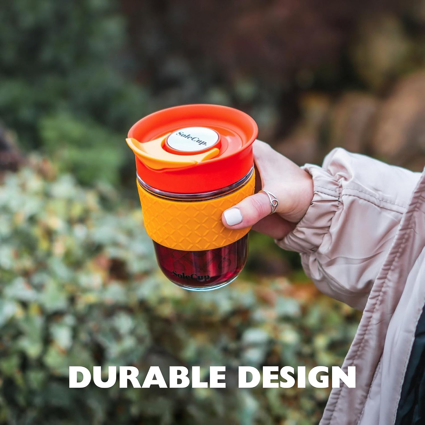 Large Travel Mug Loose Tea Infuser - Detachable Tea Strainer with Spill Proof Lid - 18oz/530ml BPA-Free Reusable Glass Travel Coffee Cup with Silicone Band (Ice Cream, 18oz)