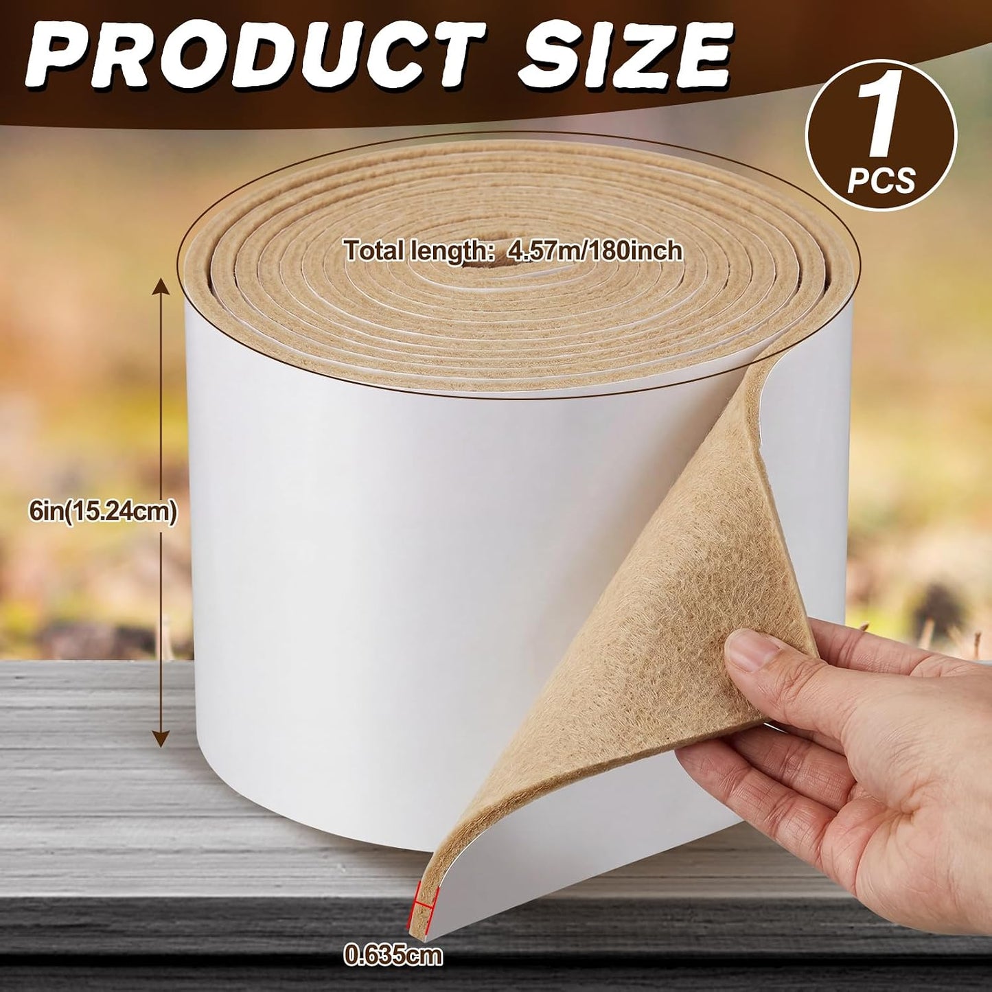 Jecery Adhesive Felt Roll, 1/4" X 6" X 1.25 Yard, Beige | Self-adhesive Padding for Foot Support, Pressure Relief, Furniture Protection, Splint Lining Cushion