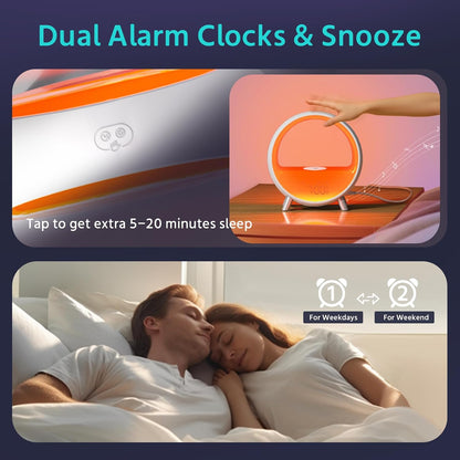 MOMILLA Smart Sunrise Alarm Clock with Wireless Charging Station, App Control Wake-Up Light & White Noise Sound Machine, Bluetooth Speaker, Compatible with Airpods/iPhone for Bedrooms & Heavy Sleepers | Bluetooth Speaker App Control,Wake-Up Light,White