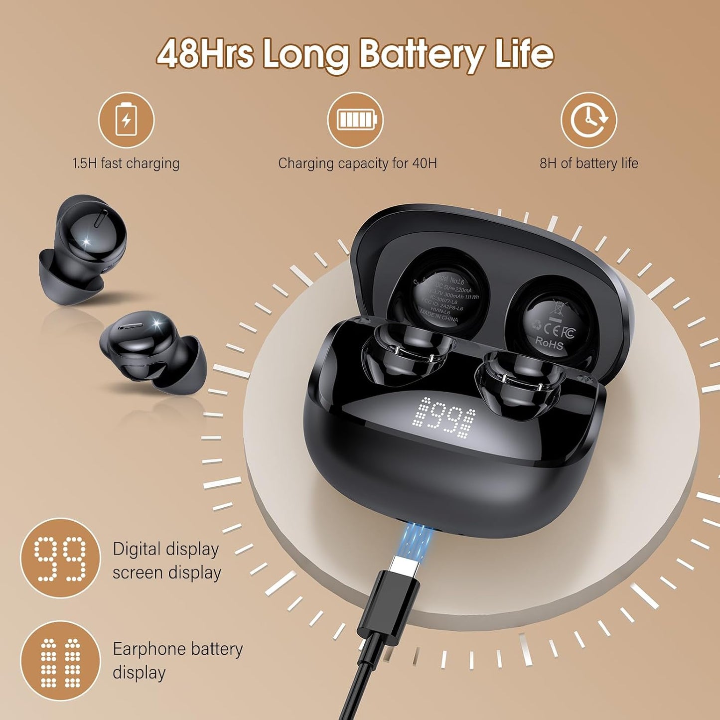 Sleep Earbuds Bluetooth 5.4, Mini Light-Weight Headphones for Side Sleepers | Features Sleep Mode & Built-in White Noise for Relaxing. 48H Battery & Clear Calls. Perfect Mini Earphones for Sound Sleep