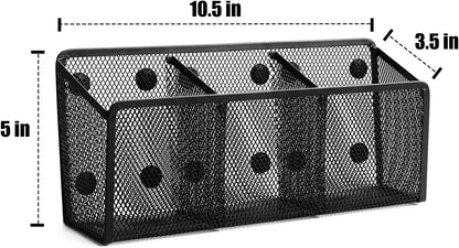Magnetic Pencil Holder Whiteboard Pen Holder Locker Accessories (2-Slot*1) | Locker Organizer, Desk Organizer, Teacher Supplies, Mesh Basket, Strong Magnets, Black, For Fridge School Office Home
