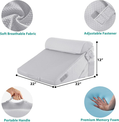 Bedluxe Wedge Pillow Headboard, 3PCS Orthopedic Bed Wedge Pillows Set for After Surgery, Adjustable Pillow Wedge for Acid Reflux&Back Pain Relief, Sleeping, Back Pillow for Bed Sitting Up, White/Grey
