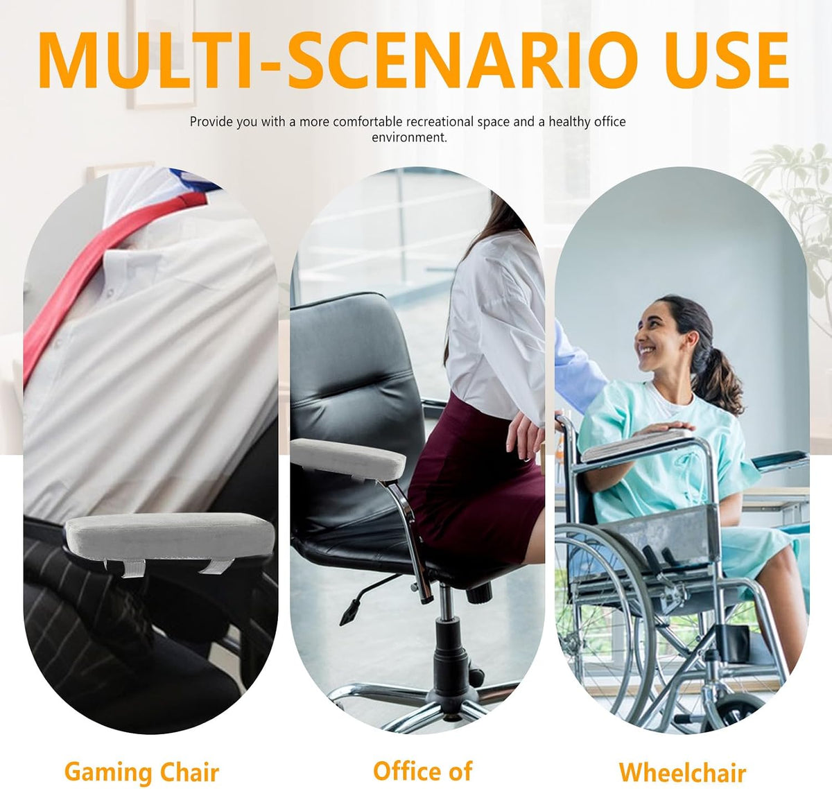 Set of 2 Soft Memory Foam Office Chair Arm Covers, Wheelchair Armrest Pads for Elbow & Forearm Pressure Relief, Chair Arm Rest Pads Cushions for for Office Desk Gaming Chair, Grey