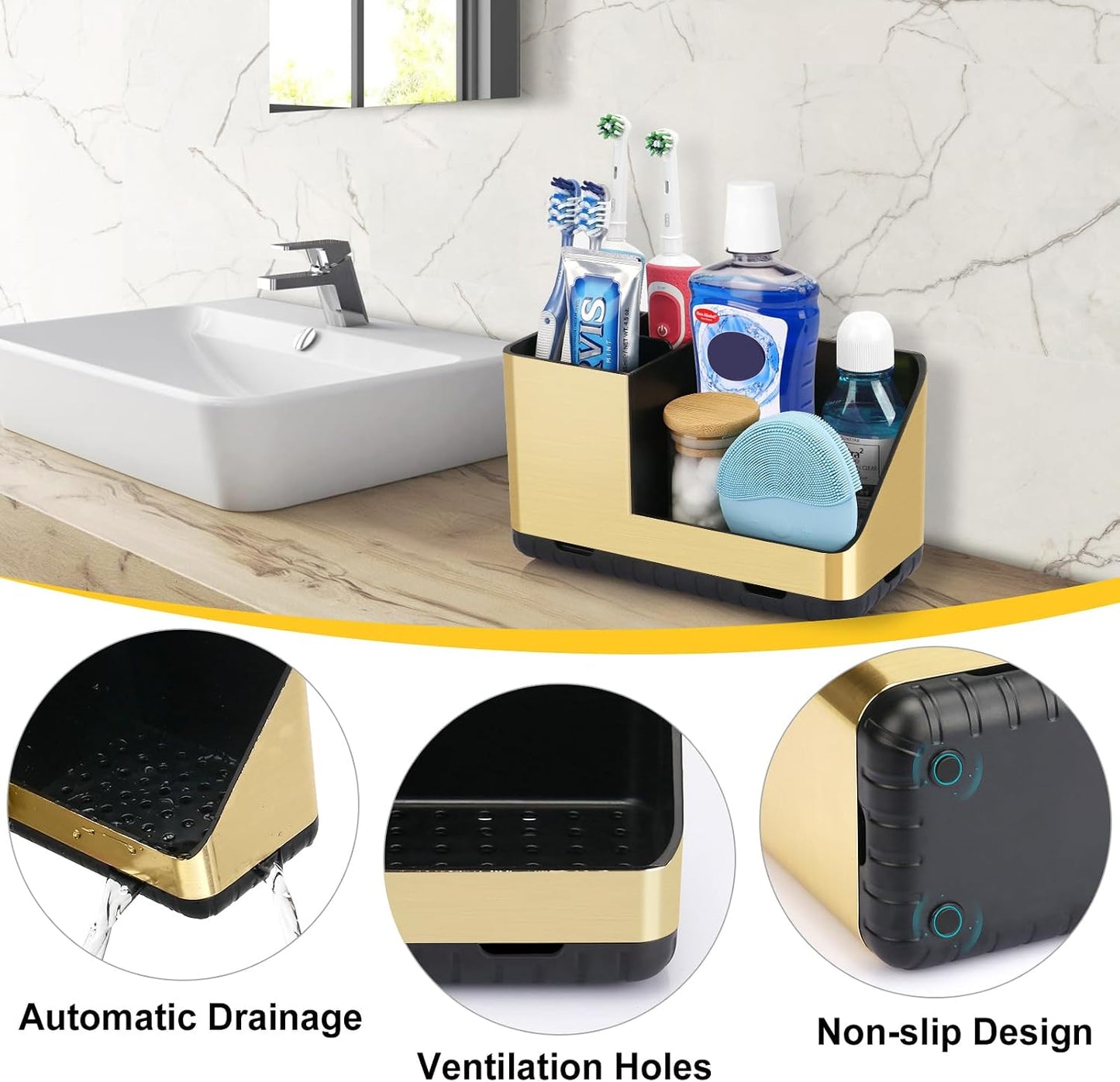 Toothbrush Holders for Bathroom Counter Organizer and Storage (White) | Easy To Clean, Drainage, Non-Slip, Detachable, Kids Electric Toothbrush and Toothpaste Holder for Bathroom