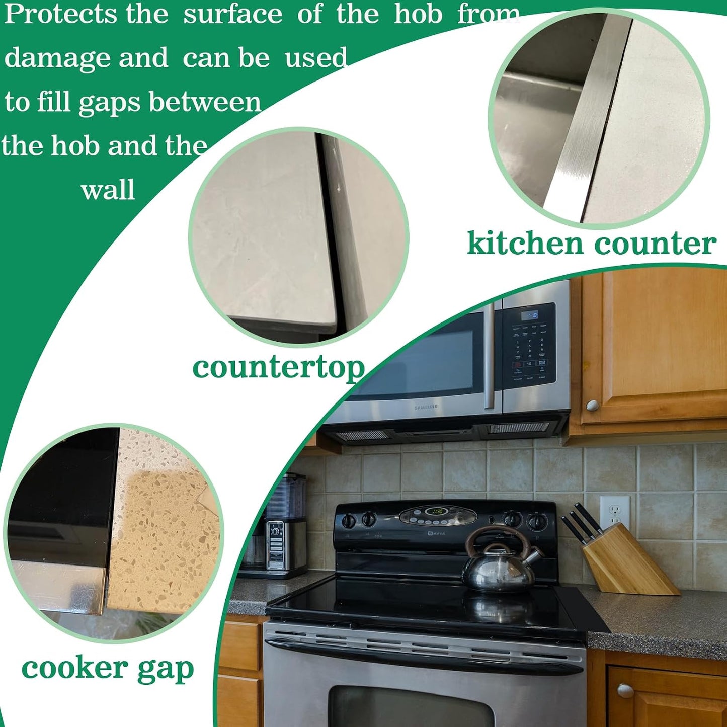 2PCS Silicone Stove Gap Covers 21 Inch - Heat Resistant Kitchen Counter Gap Filler, Keep Crumbs & Spills Out, Easy to Clean Stove Gap Cover for Kitchen (Black)