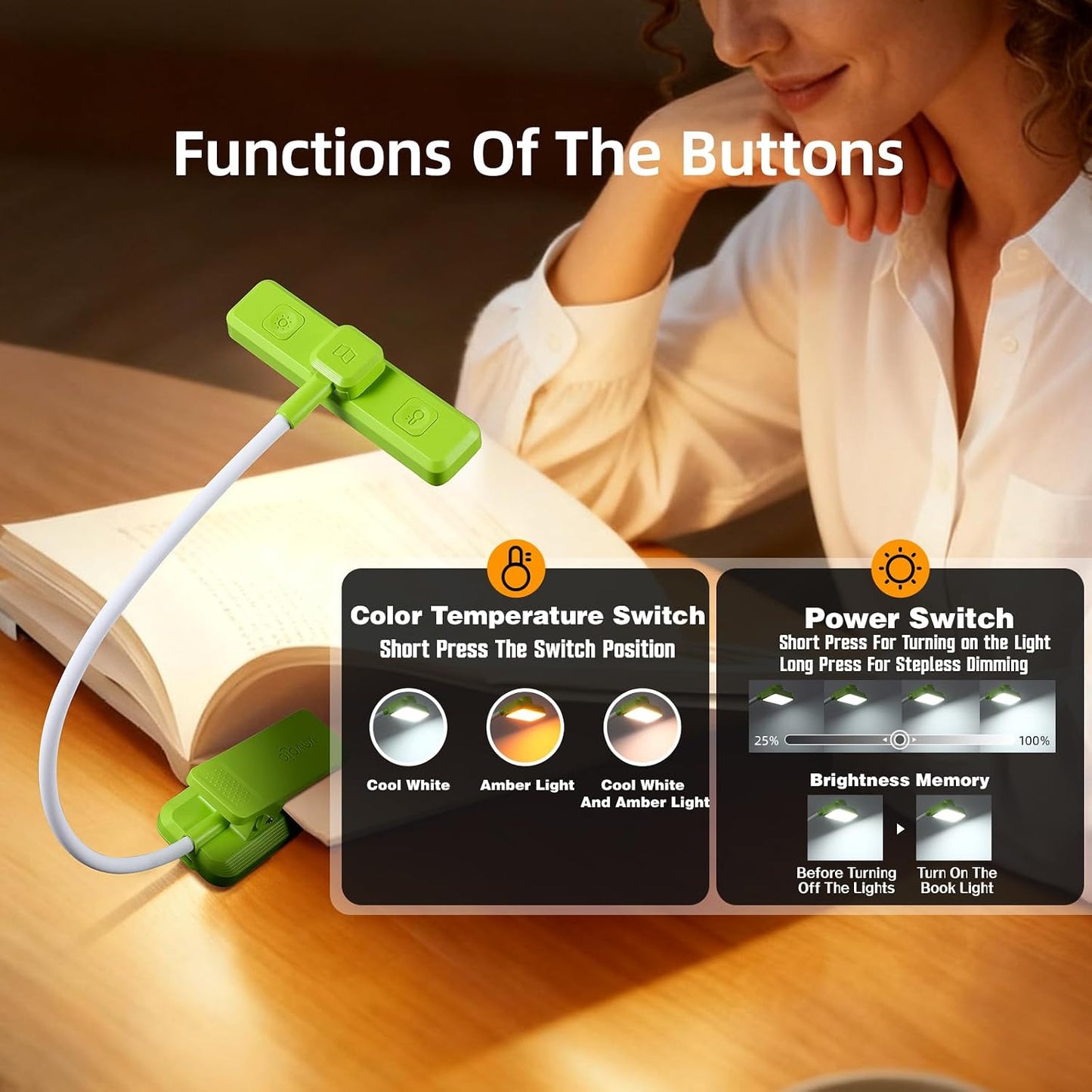 VAVOFO Rechargeable Book Light Rotatable：24 LEDs Reading Light, 3-Color & 9-Brightness Book Lamp, Eye Cared 120Hrs Runtime Lightweight Clip on Led Light for Book Lovers (Black)