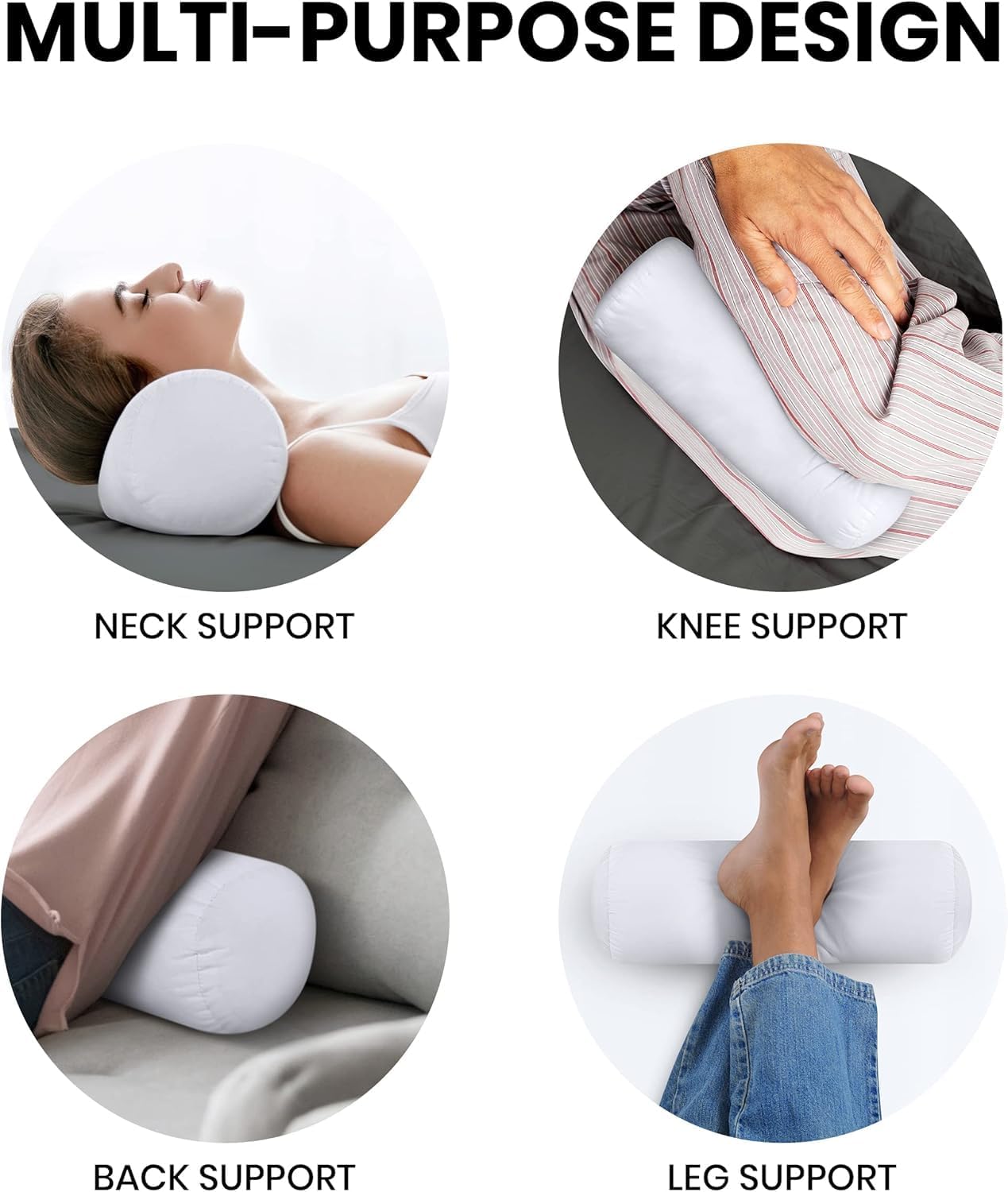 Utopia Bedding Bolster Pillow Inserts, 6x16 Neck roll Pillow, 2 Pack, White | Cylinder pillow, Round design, cervical & knee support pillow for sleeping, Massage relaxing and recovery, Set of 2, White