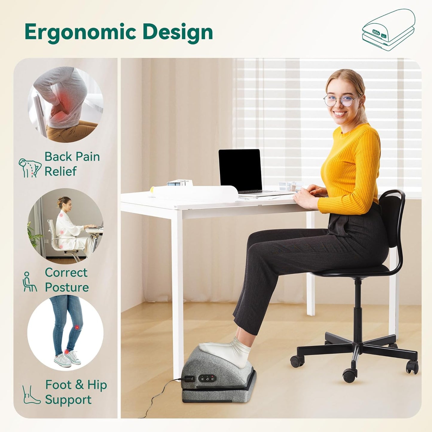 Snailax Heated Foot Rest Under Desk at Work, FSA Eligible Desk Foot Stool with Heat & Vibration Massage, Adjustable Heights Foot Warmer for Office Chair, Gaming Home Use