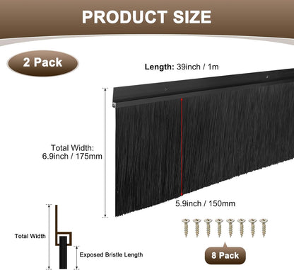 M METERXITY 2Pack Door Sweep - 39" Door Bottom Brush Heavy Duty Seal Draft Stopper Aluminum Base with 20mm Brush, Adhesive/Screw Installation for Interior/Exterior/Garage/Sliding Doors, Black