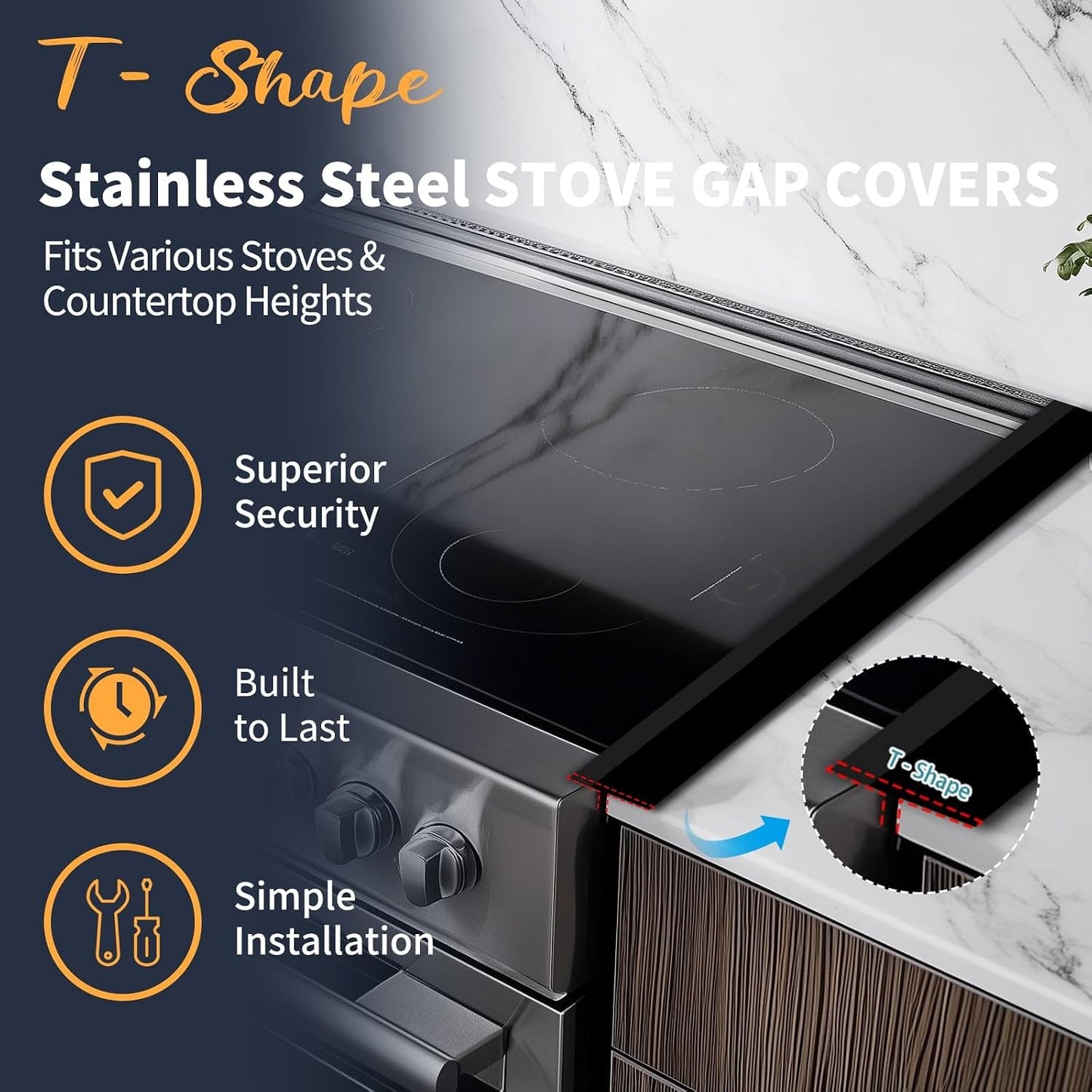 Stove Gap Covers Stainless Steel, 2 Pack Stove Gap Filler Easy Retractable Length 13.8" to 27.5", Width 0.79" Stove Gap Guards Range Trim Kit, Heat Resistant Guard Between Stove Top & Counter