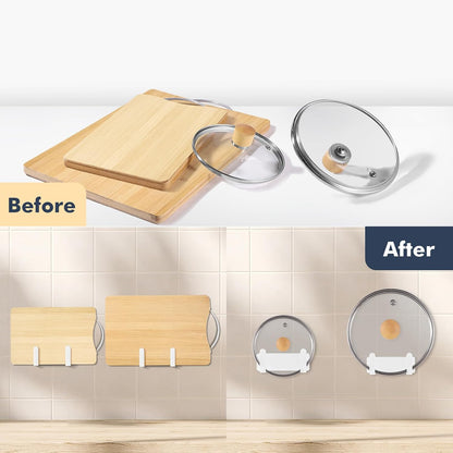 Pot Lid Rack, Wall Mounted 304 Stainless Steel Pan Lid Organizer Holder, Self Adhesive, Kitchen Cooking Utensil Tool(Gold,Set of 2)