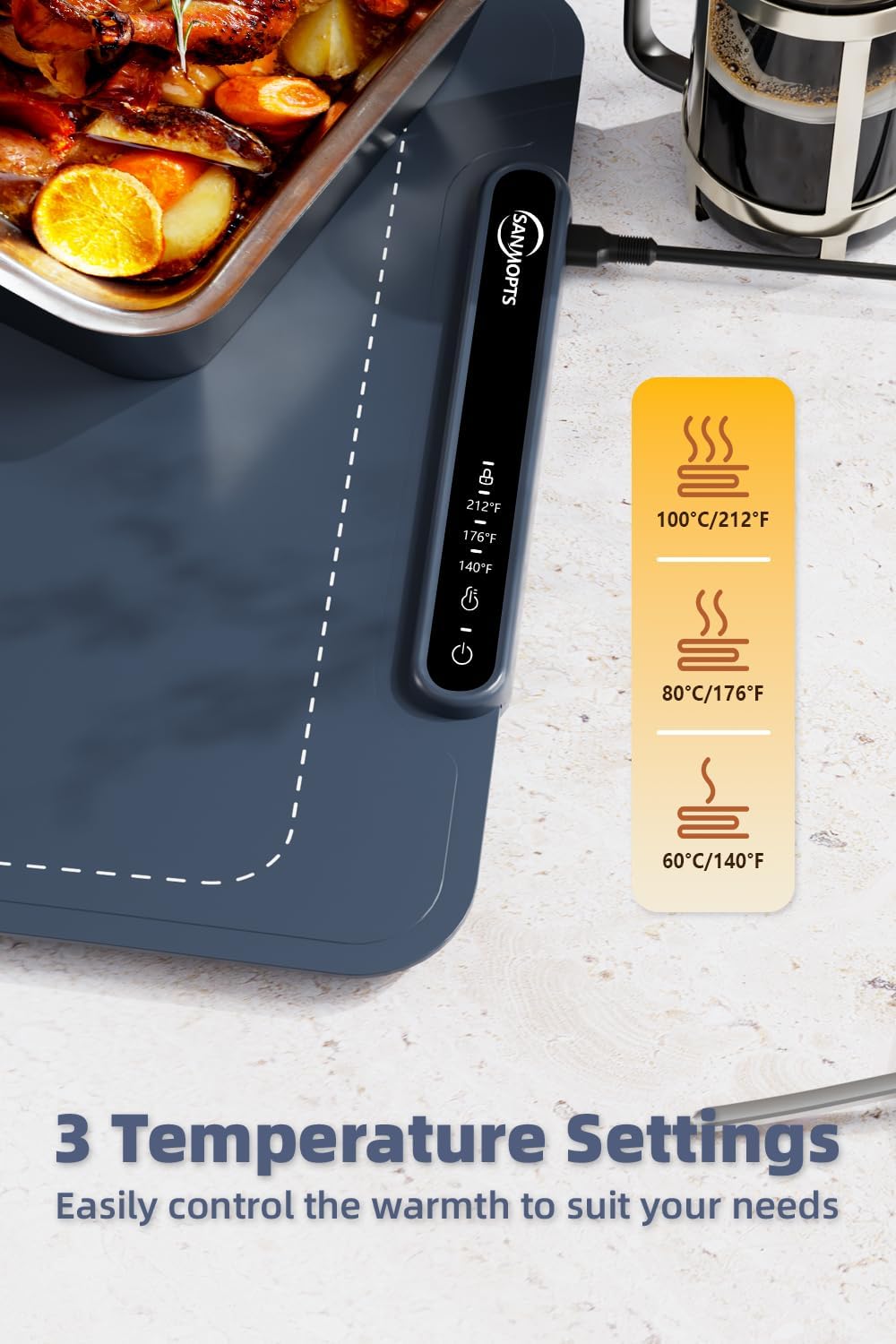 Food Warming Mat - Electric Warming Tray,Tempmaster Adjustable Warming Tray,Elevated Feet Protects Table, Roll-Up Buffet Hot Plates Heat Pad, Portable Food Warmer for Parties and Travel (Beige)