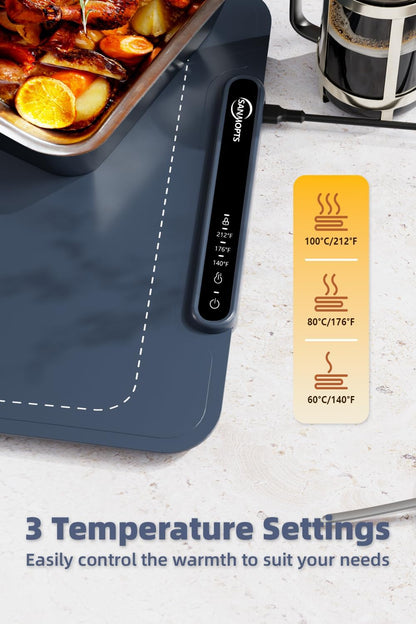 Food Warming Mat - Electric Warming Tray,Tempmaster Adjustable Warming Tray,Elevated Feet Protects Table, Roll-Up Buffet Hot Plates Heat Pad, Portable Food Warmer for Parties and Travel (Beige)