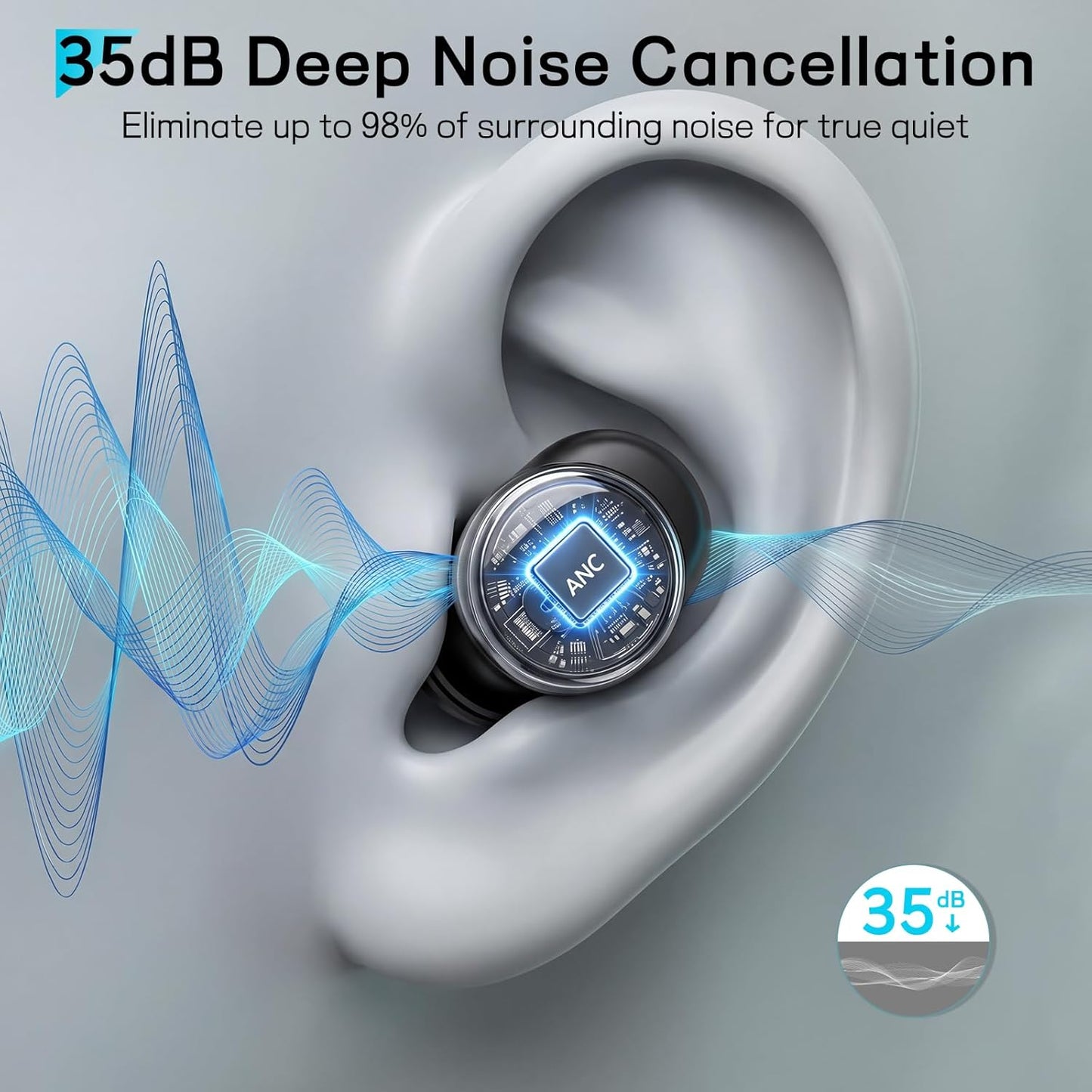 Sleep Earbuds for Side Sleepers, Mini Invisible Bluetooth Earbuds, Ultra-Light Sleep Headphones HiFi Sound, Long Battery Life, LED Display, Bluetooth 5.4, ANC Noise Cancelling, Black