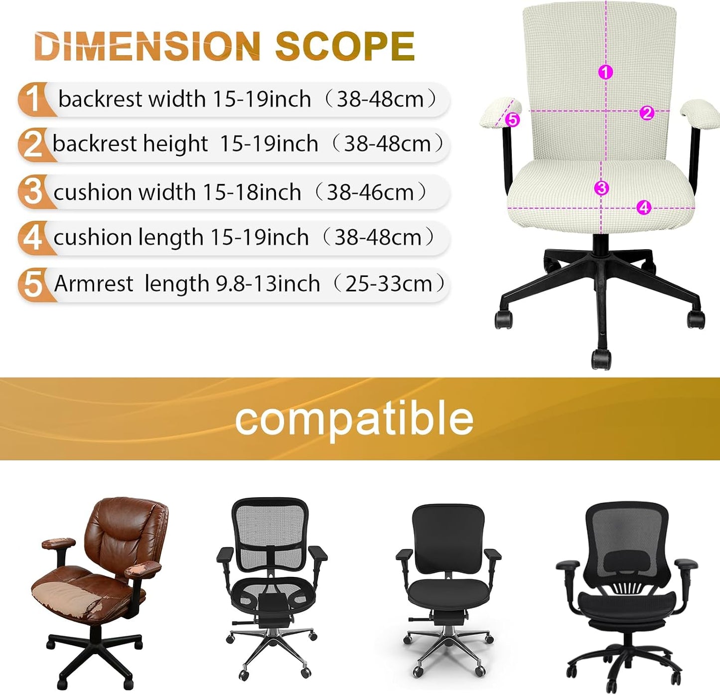 Tallew 4 Pcs Office Chair Covers Set Computer Universal Protective Stretchable Chair Seat Covers Desk Armrest Slipcovers Pads Office Cushion Backrest for Rotating (XL,Silver Gray)