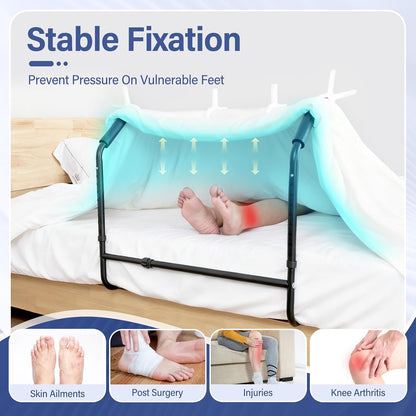 Blanket Lifter for Feet Under Mattress–Height Width Adjustable Bed Cradle Sheet Support, Extra-wide Foot Tent Keep Blankets Off Feet for Post Surgery Recovery Neuropathy Arthritis, 4 Clips Included