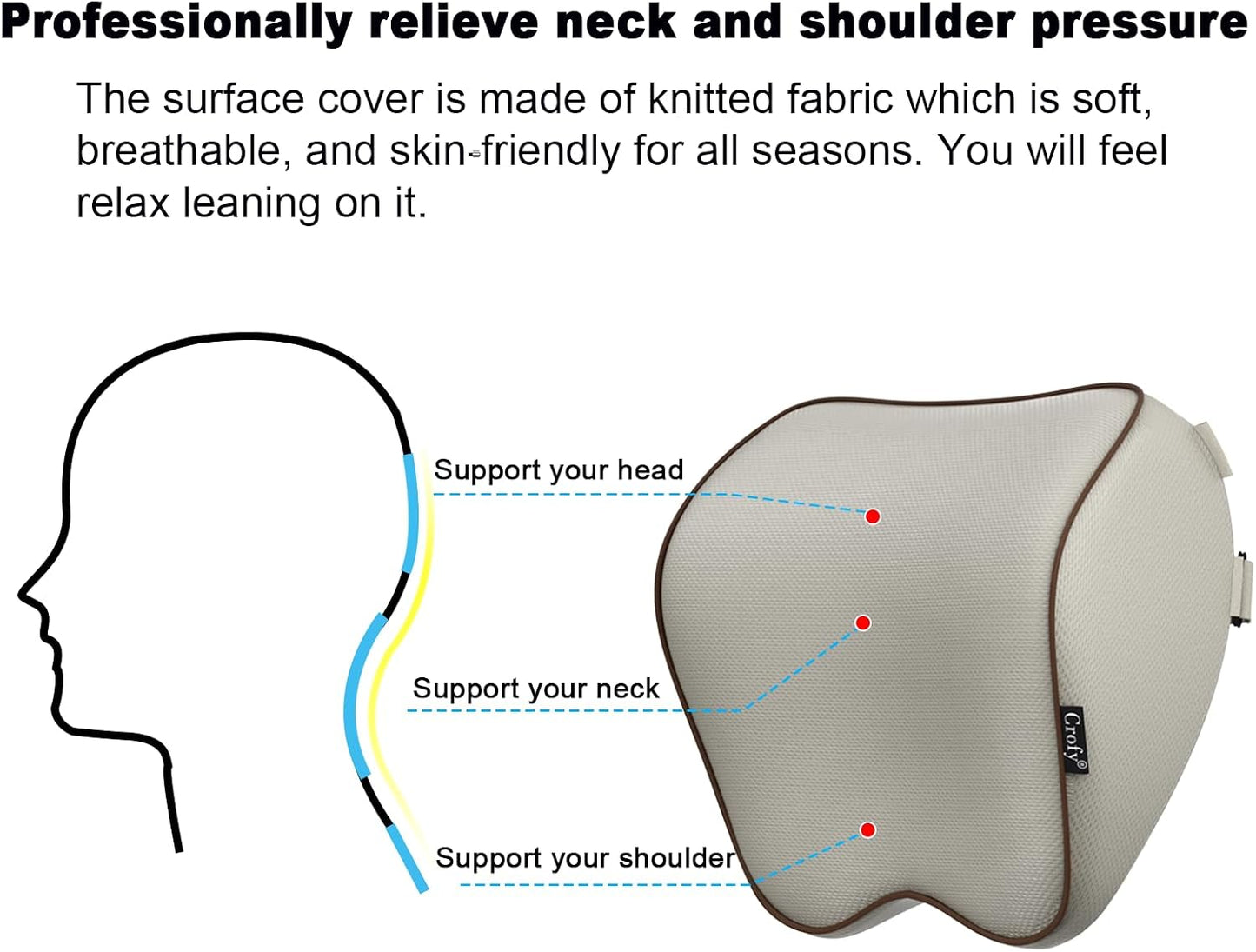 Crofy 2-Pack Car Neck Pillow, Headrest Pillow with Adjustable Strap, Black | Soft Memory Foam; Ergonomic Design Fits Most Car & Office Chairs; Breathable Removable Pillow Cover Is Machine Washable