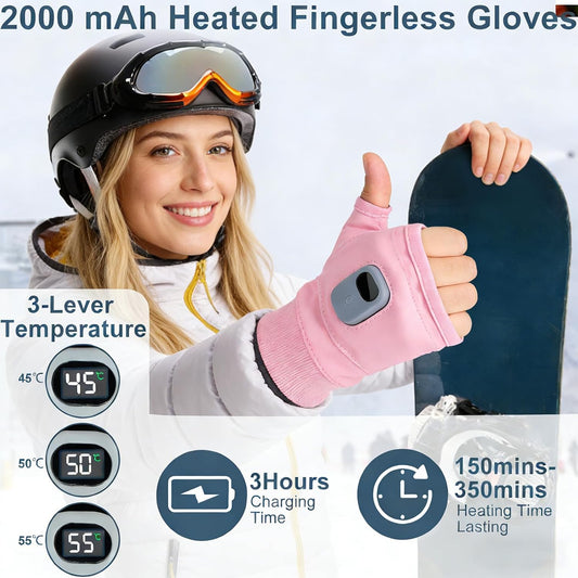 Rechargeable Heated Gloves for Women, Portable Heating Gloves with Digital Display, Upgraded Smart Thermostatic Electric Heated Fingerless Glove, Hand Warmer for Outdoor Work, Cycling, Skiing(Pink)