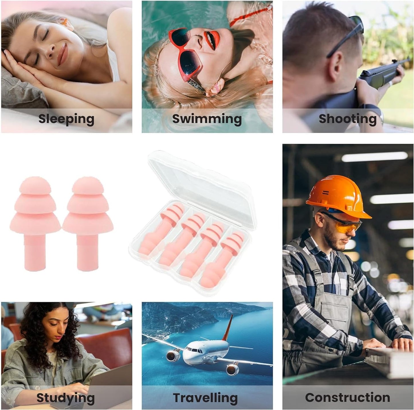 4Pairs Ear Plugs for Sleeping,Soft Silicone Earplugs Noise Cancelling,Black Earplug for Swimming Snoring Concerts Shooting Airplanes.