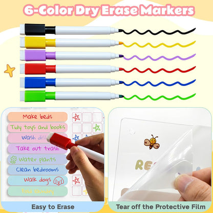 Acrylic Magnetic Chore Board for Kids | Dry Erase Fridge Calendar & Star Reward Jar, Visual Schedule, Potty Training Tracker with Wooden Stars, Markers & Stickers