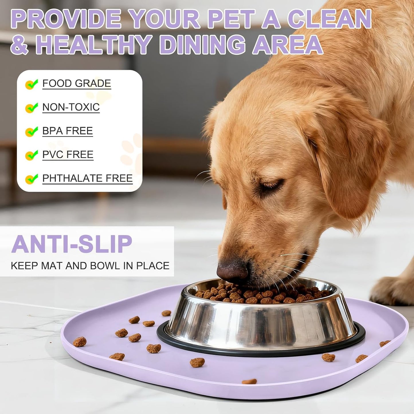 SMILOOL Waterproof Silicone Pet Food Mat with Raised Edge for Dog & Cat | 19" x 12" Non-Slip Pet Feeding Mats with Lip for Food & Water Bowl, Food Grade, Easy Cleaning, Black