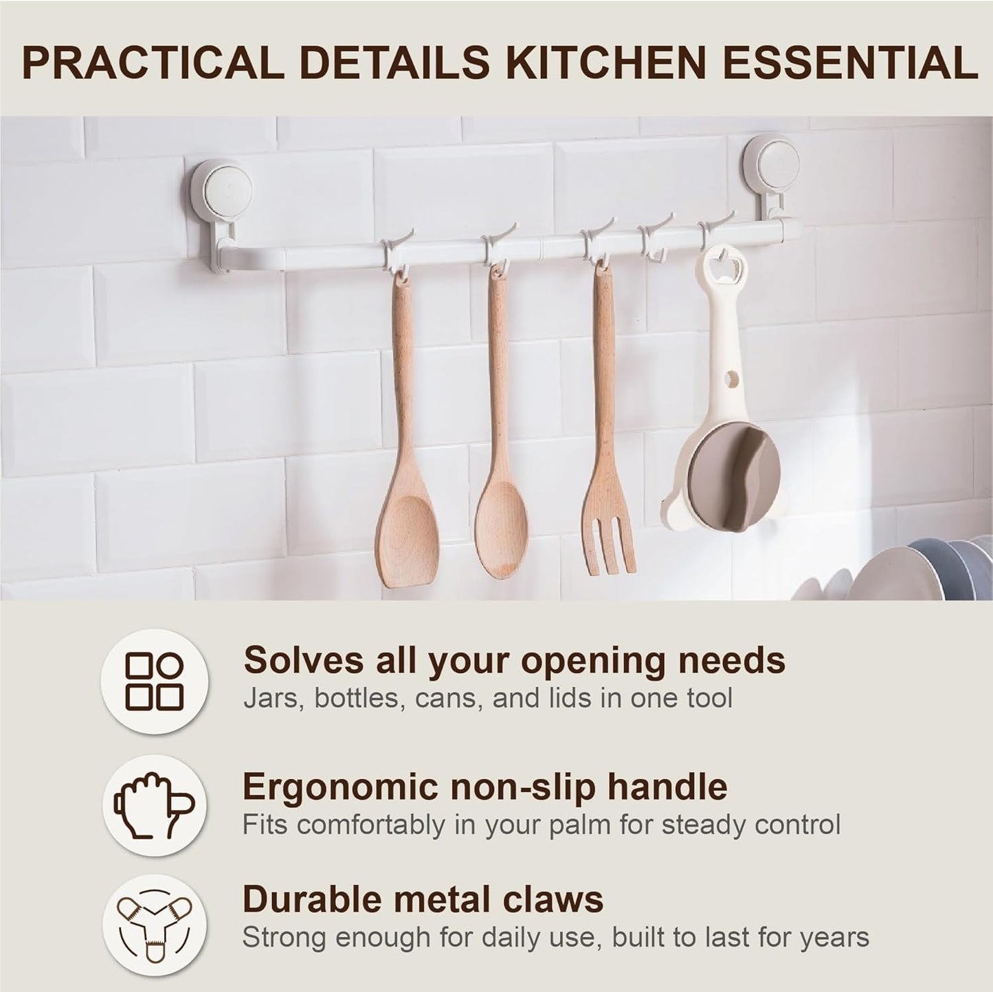4-in-1 Jar Opener for Seniors & Weak Hands, Adjustable Stainless Steel Opener for Jars, Beer Bottles, and Salad Dressing – Easy-Grip Kitchen Tool (White)