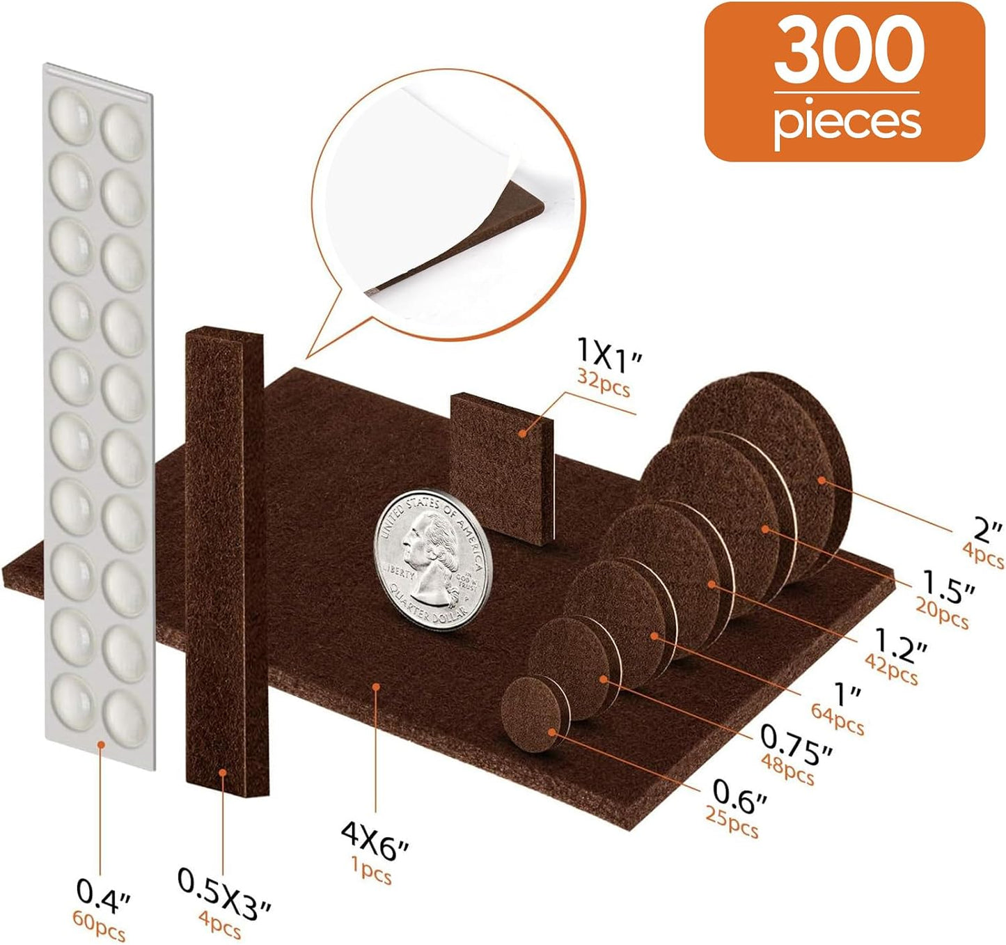 Furniture Pads 300 Pack Furniture Felt Pads for Hardwood Floors, Beige | Huge Quantity Self Adhesive Anti Scratch Floor Protector for Furniture Legs with 60 Cabinet Door Bumpers