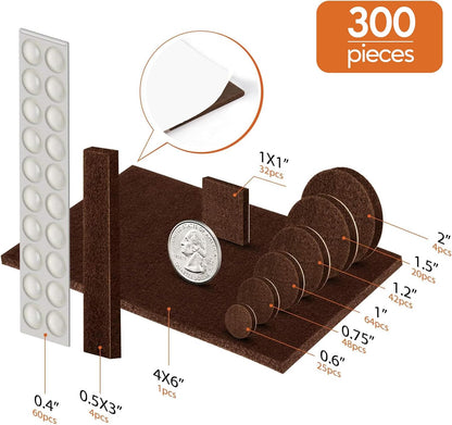 Furniture Pads 300 Pack Furniture Felt Pads for Hardwood Floors, Beige | Huge Quantity Self Adhesive Anti Scratch Floor Protector for Furniture Legs with 60 Cabinet Door Bumpers