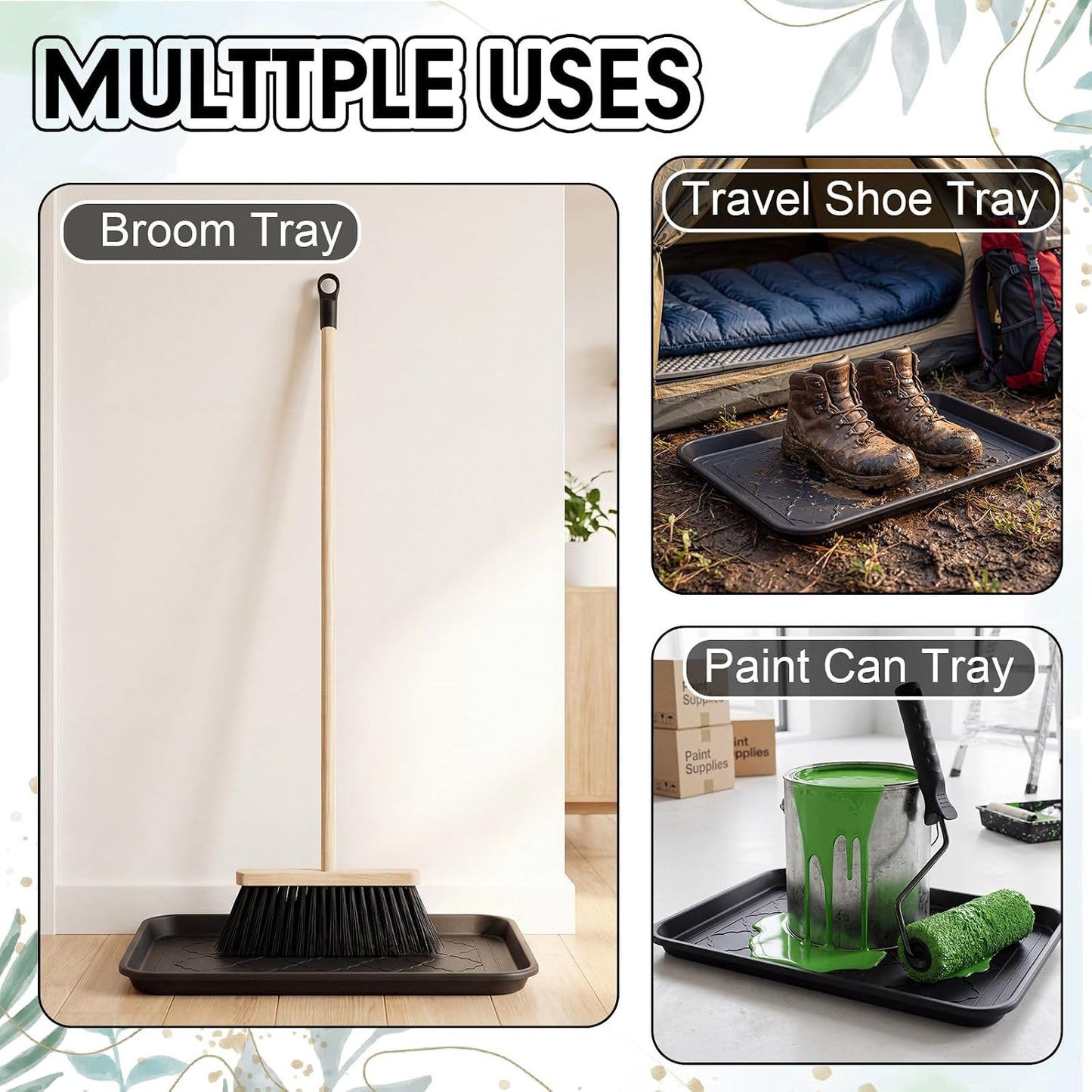 Novabright 6 Pcs Boot Tray with 24 Pcs Anti-Slip Pads Waterproof Boot Mat Wet Shoe Tray & Pet Food Mat, Multi-Purpose Garden Tool for Entryway Indoor Boots Shoes Pets(14 x 11 Inch)