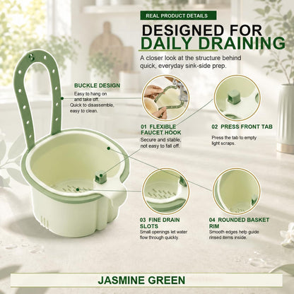 Hanging Sink Drain Basket, Press-to-Dump Kitchen Strainer Basket | Manual press-to-dump hanging sink basket with faucet hook and fine mesh for everyday kitchen draining