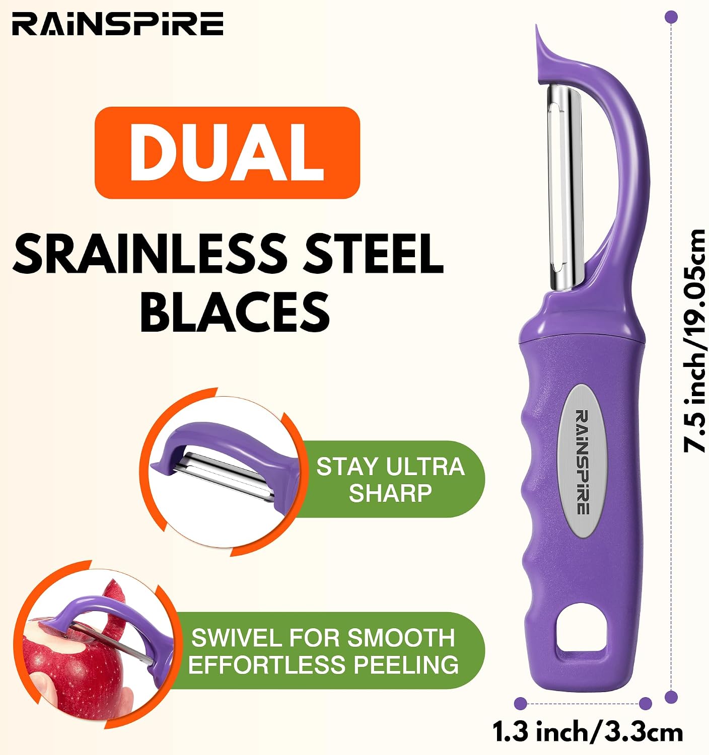 Rainspire Vegetable Peeler Potato Peelers for Kitchen, Sharp Stainless Steel Blades Veggie, Comfortable Handle Fruit Peeler, Carrot Peeler Apple Peeler Dishwasher Safe Black, 1-Pack