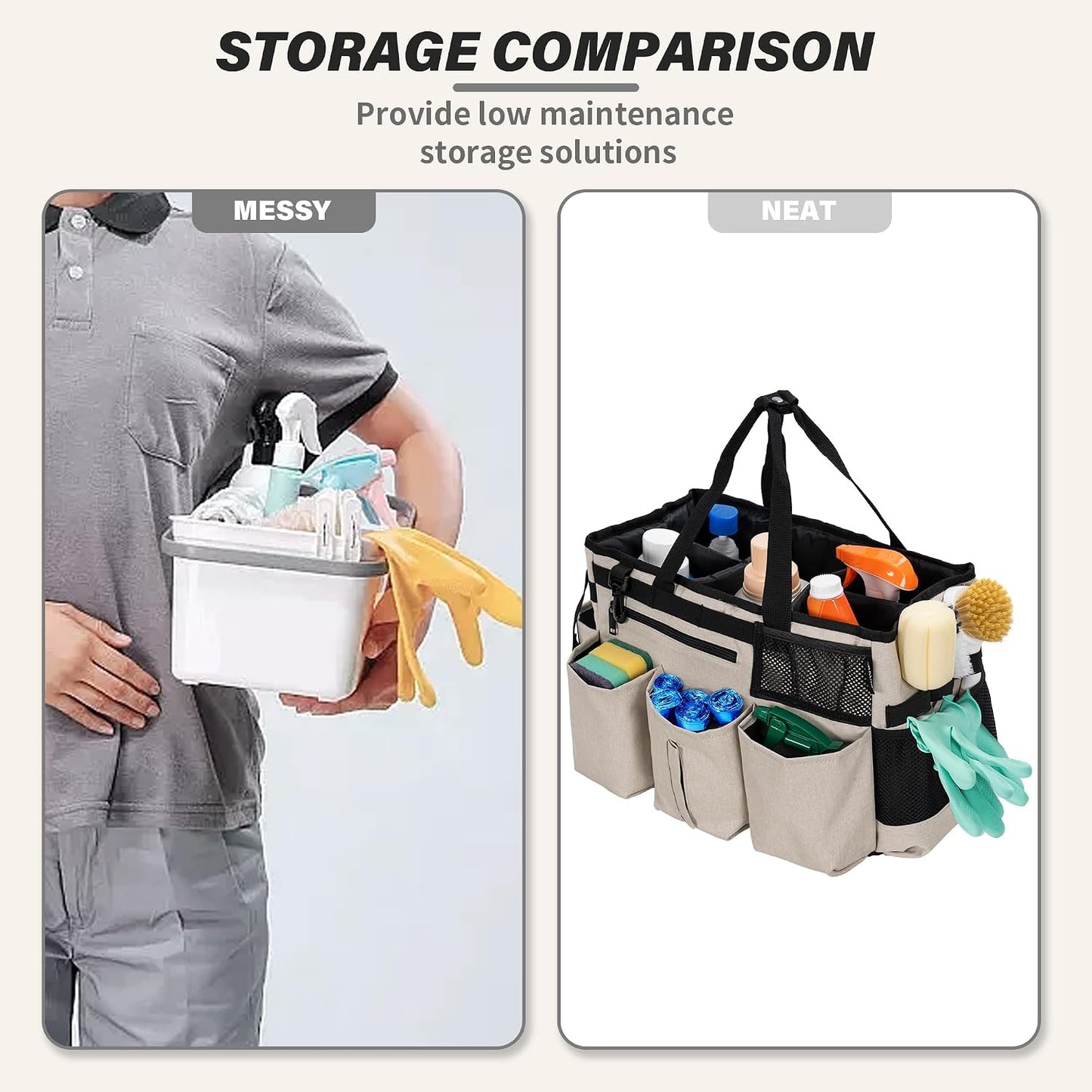 IBVIVIC Wearable Cleaning Caddy Bag for Cleaning Supplies, Black | Cleaning Organizer Tote Bag with Handle & Shoulder Straps Kitchen Cleaning Supplies Storage Bag for Cleaners & Housekeepers
