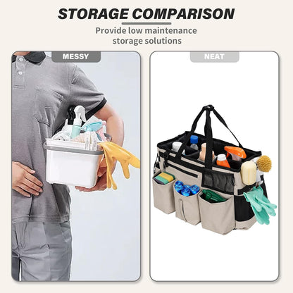 IBVIVIC Wearable Cleaning Caddy Bag for Cleaning Supplies, Black | Cleaning Organizer Tote Bag with Handle & Shoulder Straps Kitchen Cleaning Supplies Storage Bag for Cleaners & Housekeepers