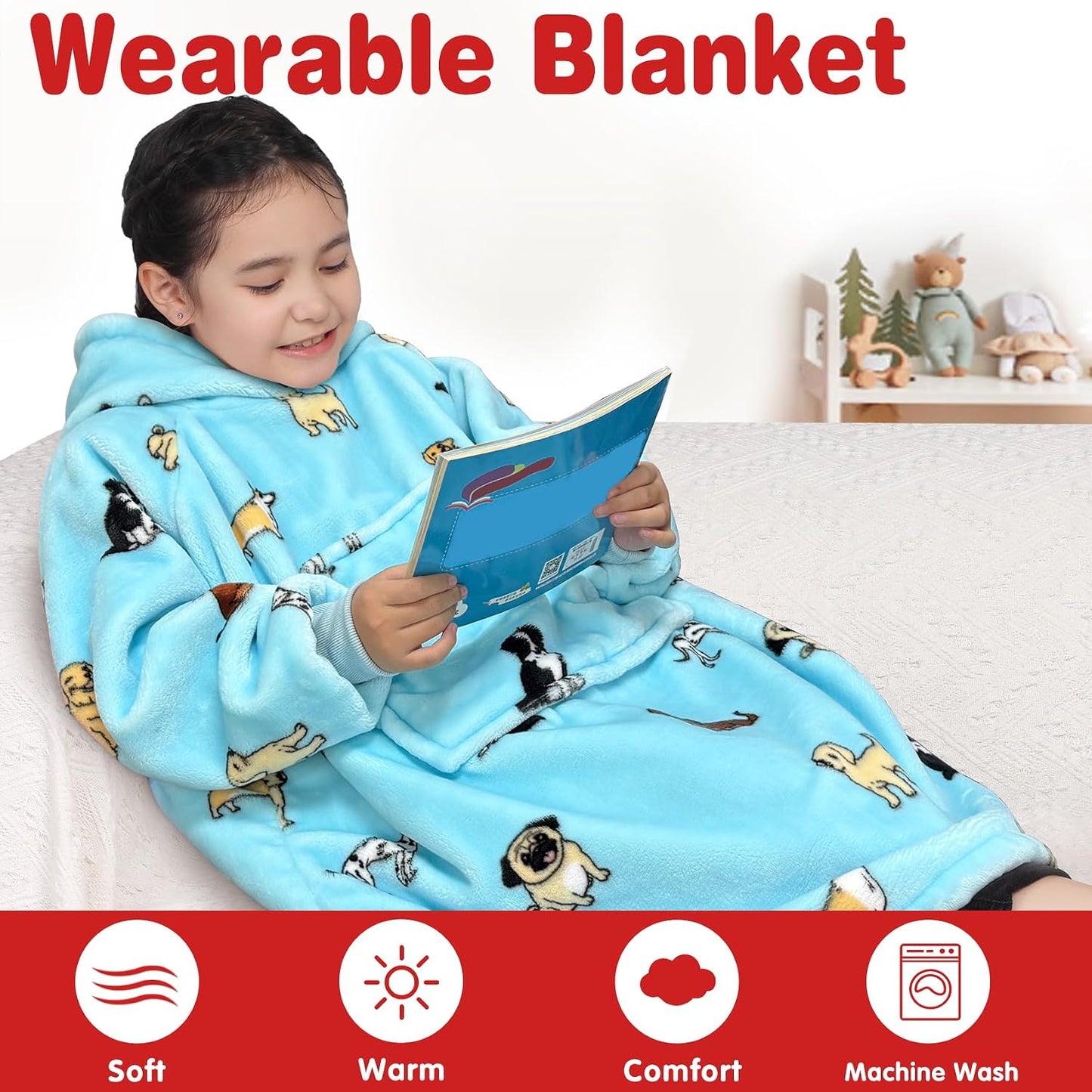 Wearable Blanket Sweatshirt Gifts for Women and Men, Warm and Cozy Giant Blanket Hoodie, Thick Flannel Blanket with Sleeves and Giant Pocket - Dark Gray