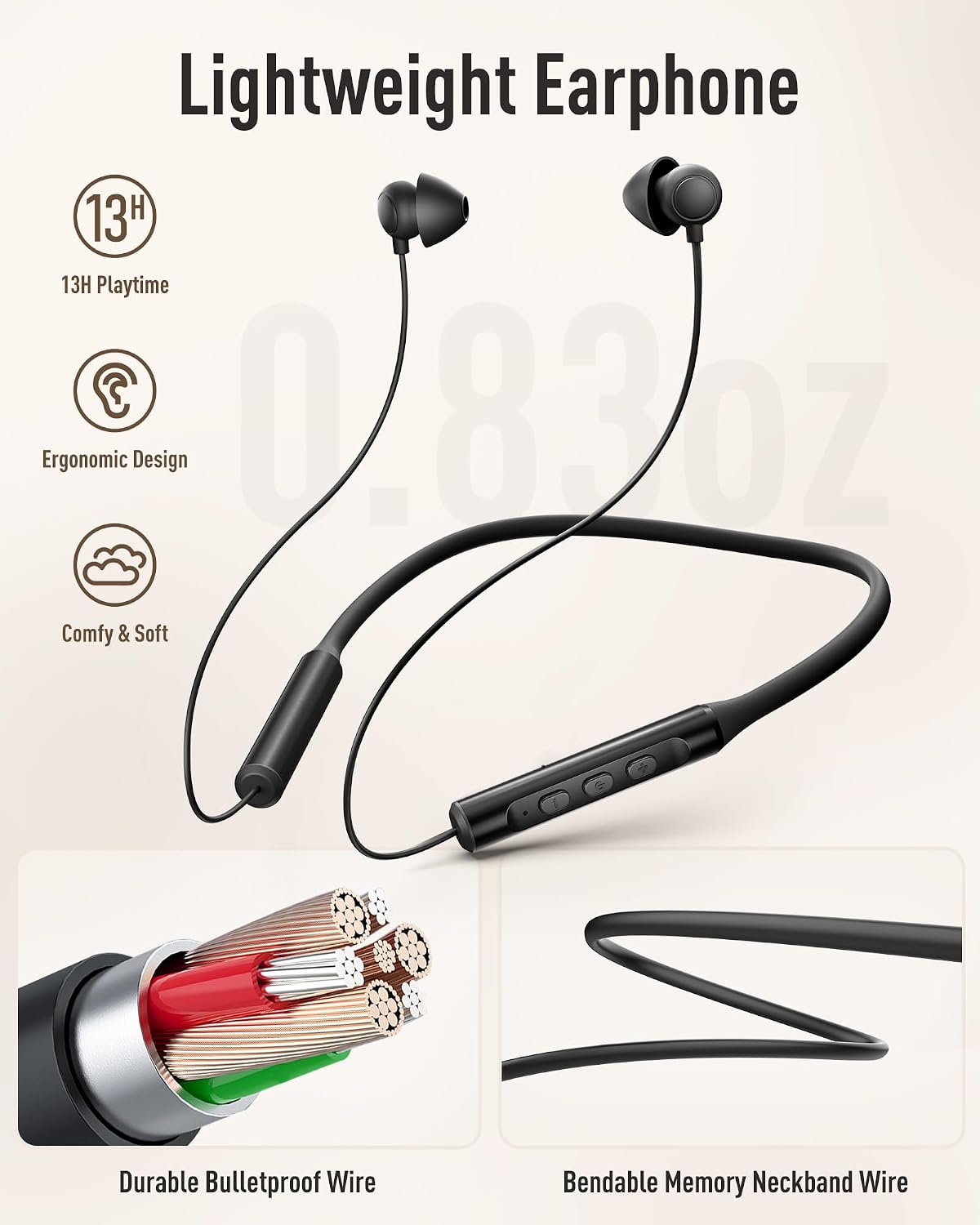 Hearprotek Wireless Lightweight Sleeping Headphones, Neckband Bluetooth 5.4 Wireless Sleep in-Ear Earbuds, Ultra Soft Portable Sleep Headphones for Side Sleepers, Working, Relaxing