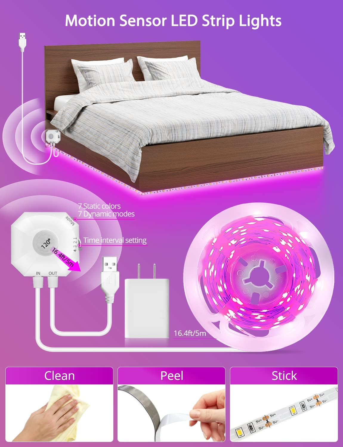 MATICOD Motion Sensor Light Indoor Under Bed Lights Under Cabinet Lights, Motion Activated Led Light Strip for Bedroom,Warm White LED Closet Light Motion Sensored Under Cabinet Lighting NO APP