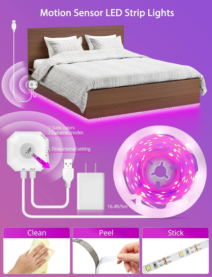 MATICOD Motion Sensor Light Indoor Under Bed Lights Under Cabinet Lights, Motion Activated Led Light Strip for Bedroom,Warm White LED Closet Light Motion Sensored Under Cabinet Lighting NO APP