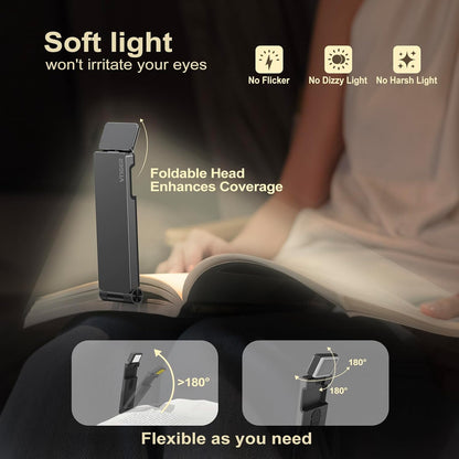 VTIGER Reading Light, USB Rechargeable Book Light for Reading in Bed,Foldable Clip-on LED Booklight, 3 Amber Colors & 4 Brightness Dimmable,Long Lasting Portable Bookmark Lamp for Book Lovers, Kids