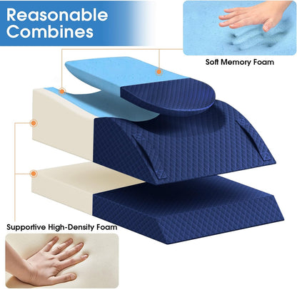 TranquilRelax Leg Elevation Pillows for After Surgery, Wedge Pillow, Grey | Memory Foam, All-around Knee & Ankle Support for Swelling, Height-adjustable, Nop-Slip Bottom, Washable Cover, Single-leg